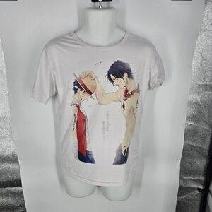 One Piece Shirt Mens XL White Luffy Ace Anime Graphic Tee Japanese Style ZHOUK